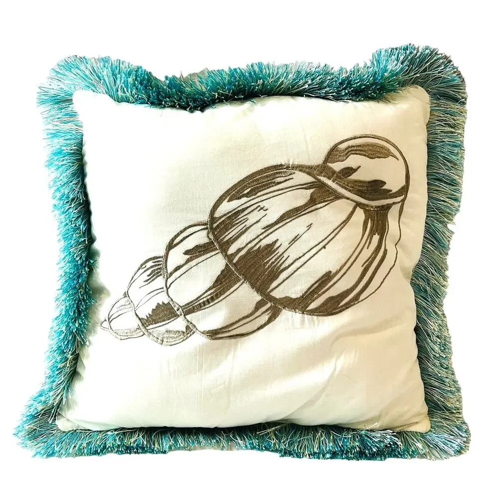 NEW Nautical Seashell FRINGE PILLOW + INSERT 18